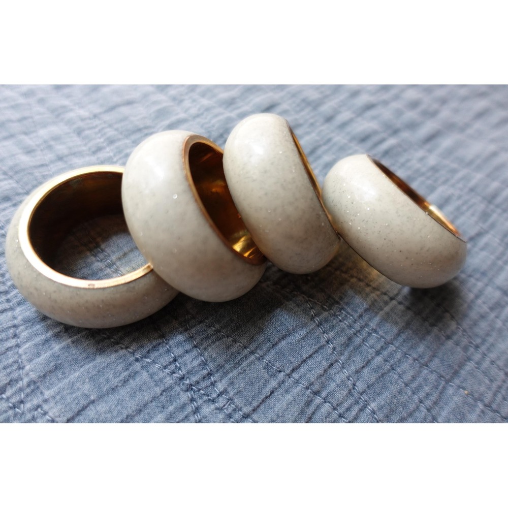 Mid-Century Modern Napkin‎ Rings: Cream Glitter Gold Trim, Set of 4